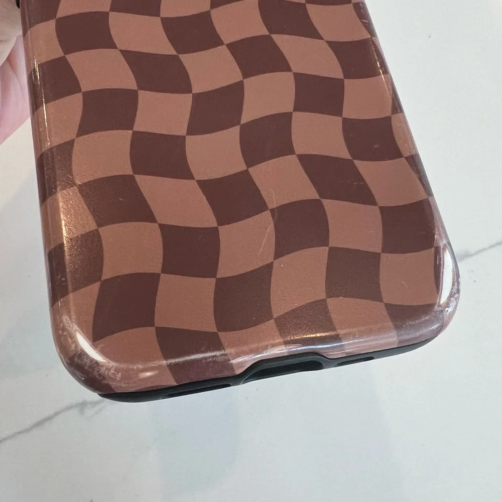 iPhone 13 Pro Phone Case‎ in Designer Checkerboard pattern, Matte Brown